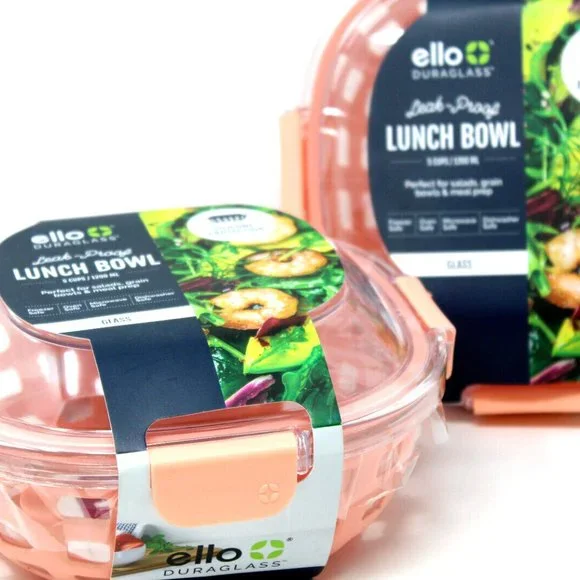 2PK OF Ello GLASS 5 Cup Lunch Bowl Food Storage Container, Peach - Picture 5 of 8